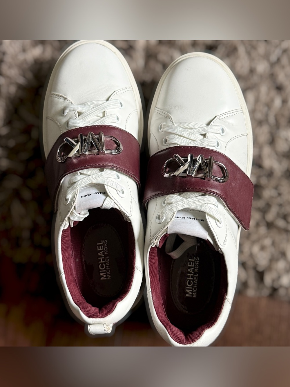 MICHAEL KORS Emmett Platform Sneaker Off-White & Burgundy Size 7 Women - Picture 5 of 14